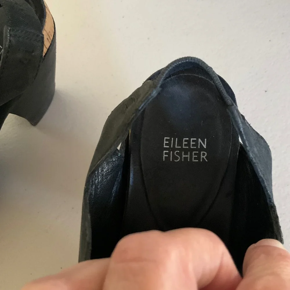 Eileen Fisher Slingback Heel Sandals Women 8 Black Leather Cork Platform Mules